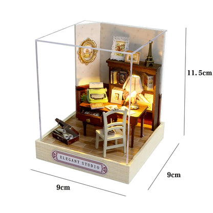 DIY Wooden Dollhouse Christmas Lodge Miniatures with LED Lights Assembly Model Gift - EXPROTAS