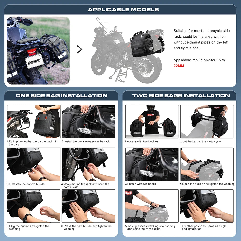 Rhinowalk Motorcycle Saddlebag 20-30L Universal Side Bag Waterproof Inner Bag