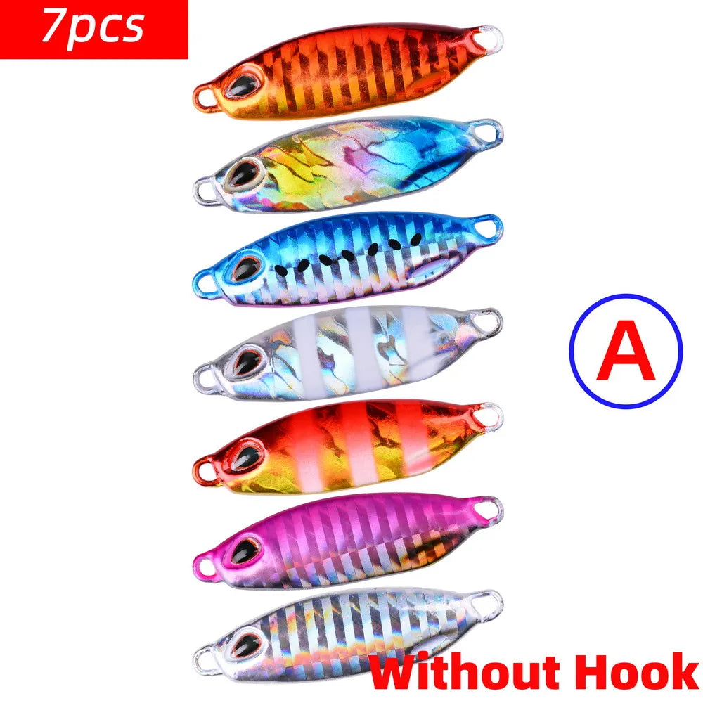 7PCS Metal Cast Jig Spoon 10/15/20/25/30/40G Casting Jigging Fish Sea Bass Fishing Lure Artificial Bait Tackle