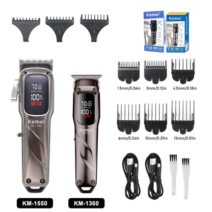 Kemei Cordless Hair Clipper Professional Trimmer USB LED Low Noise Cutting