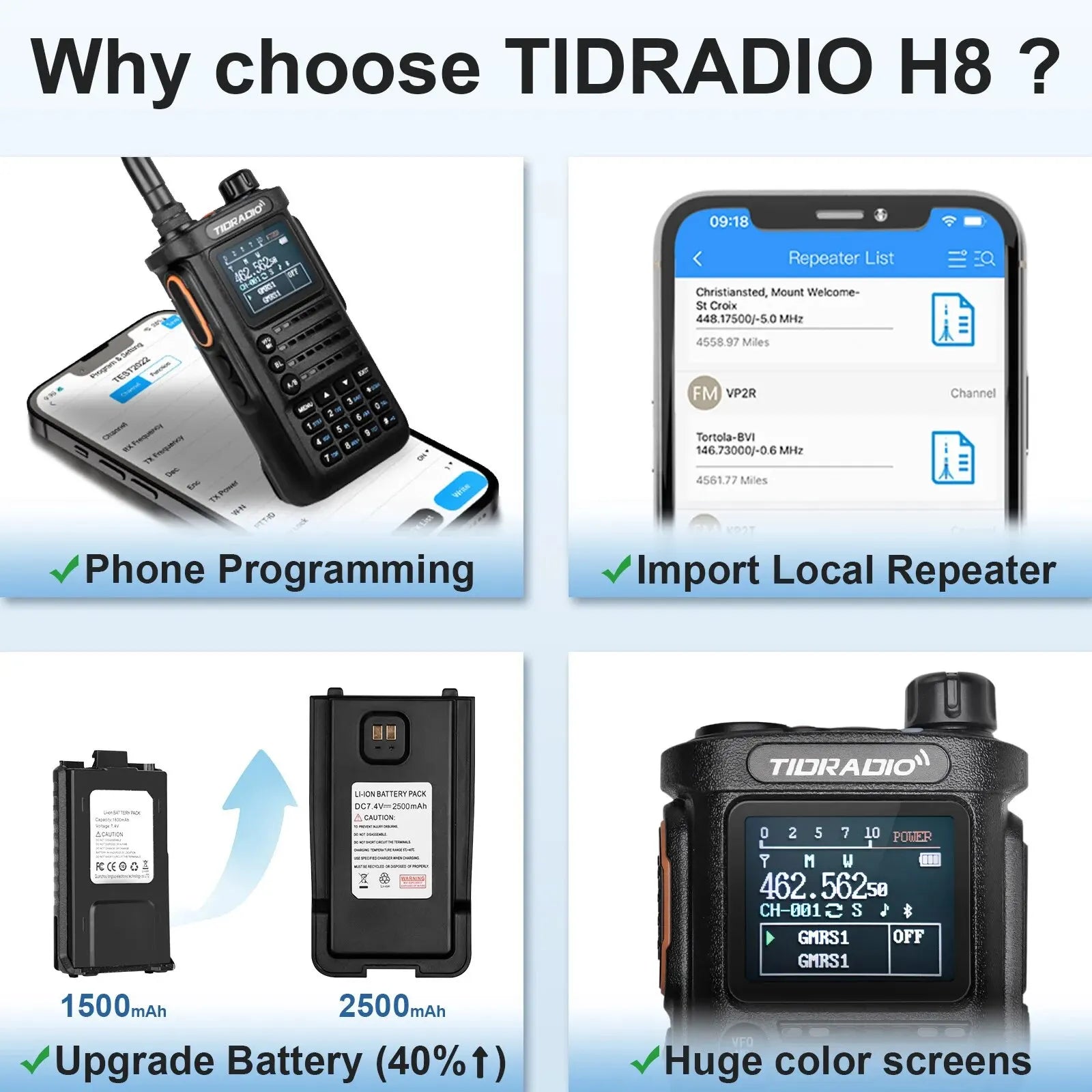 TIDRADIO TD H8 10W High Power Walkie Talkie Long Range Portable Two Way Radio Connection Phone APP Wireless Programming HAM GMRS-EXPROTAS