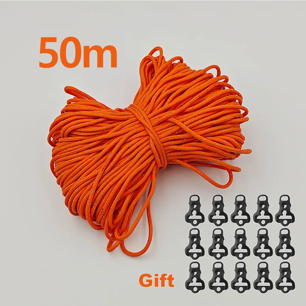 2.5mm Reflective Tent Rope Guyline Paracord 20m 25m 50m for Camping Tarp