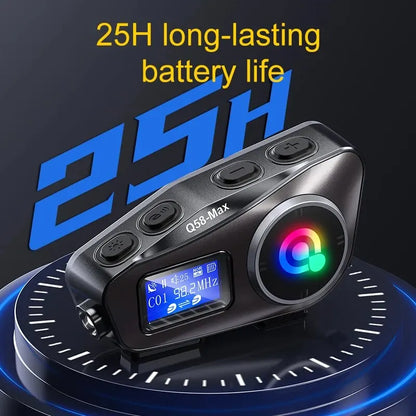 Motorcycle Helmet Bluetooth Headset Intercom with LED Light FM Radio IP65