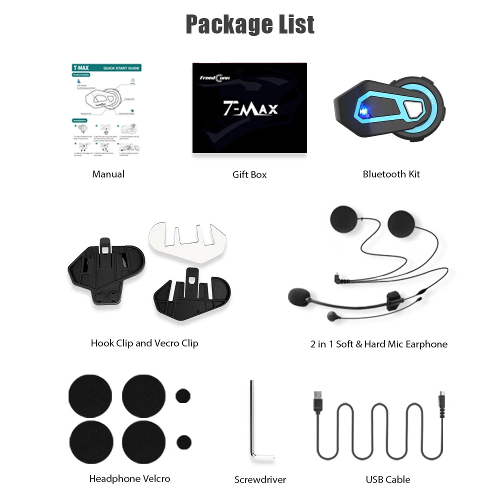 Freedconn T Max Pro Motorcycle Helmet Bluetooth Intercom 1200m 6 Riders FM