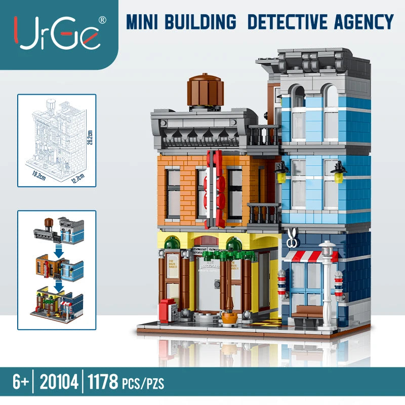 1178pcs Street View Building Blocks Pizza Shop Modular Architecture Sets MOC Detective Agency Boys Toys for Children Gifts 20104-EXPROTAS