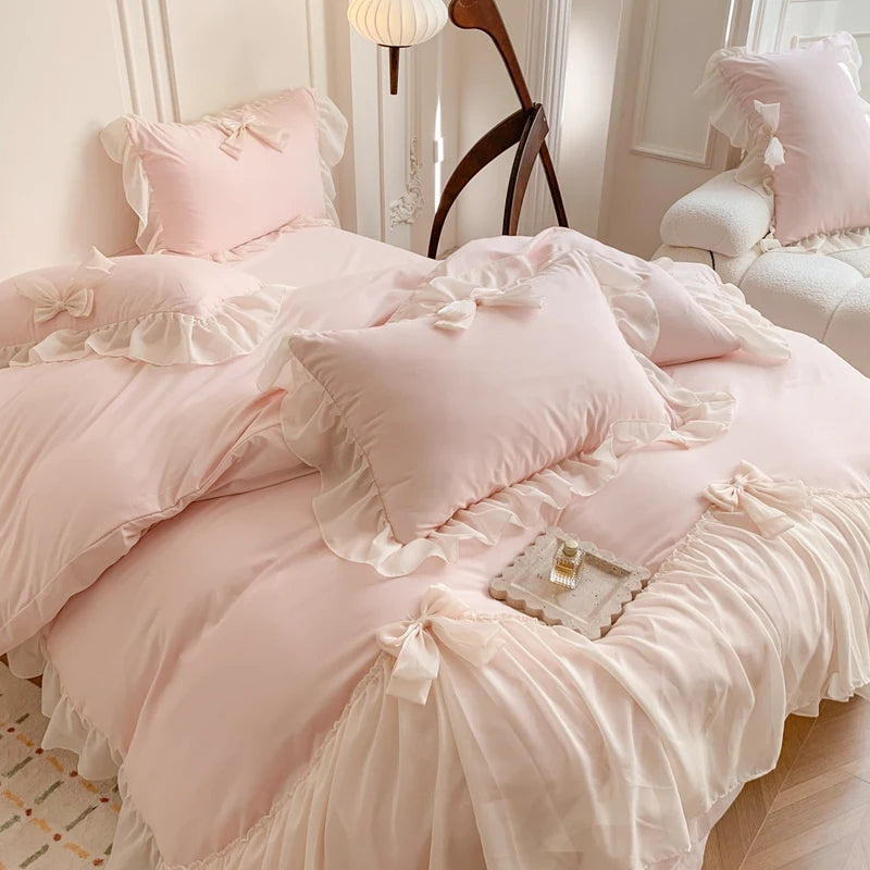 3pcs Ruffle Duvet Cover Bedding Set with Pillowcases for Bedroom