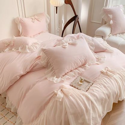 3pcs Ruffle Duvet Cover Bedding Set with Pillowcases for Bedroom