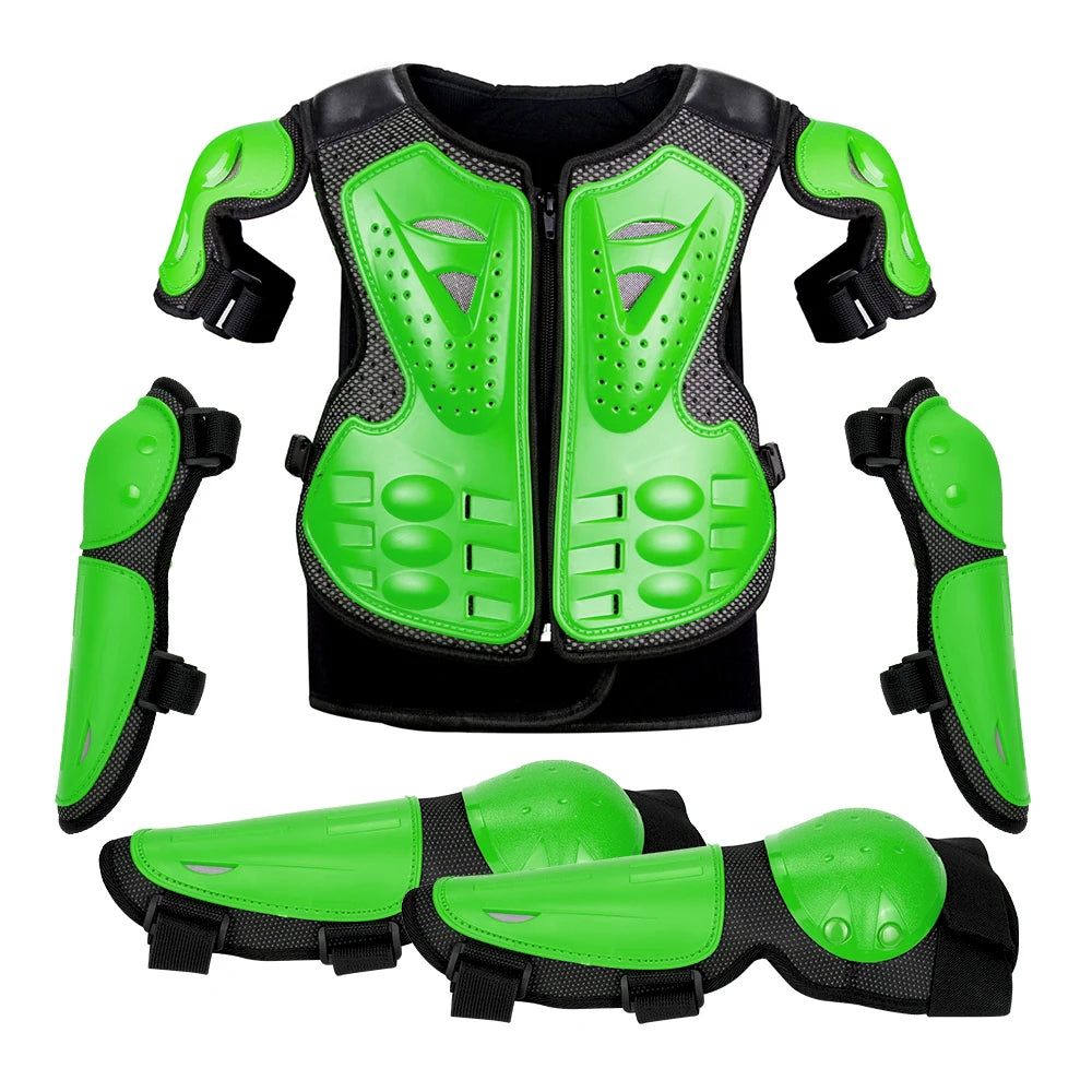 Kid's Motorcycle Armor Vest Protection Jacket Moto Full Armor for Children Eye Catching Short Length Motocross Body Armor Riding Kneepads