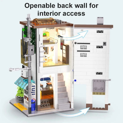 Cada LED City Japanese Street View Bricks Shop LED Japanese Steamed Bun House Architecture Building Blocks Summer Cafe Toys-EXPROTAS