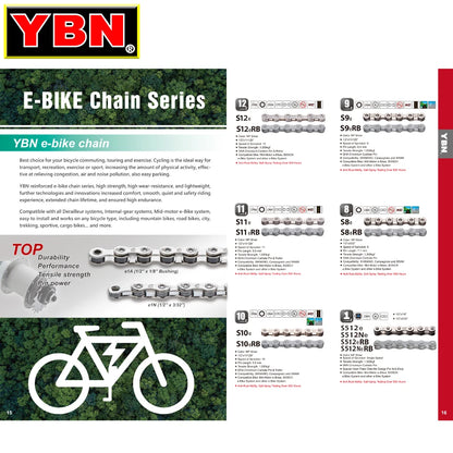 E-Bike Chain YBN 8/9/10/11/12 Speed for Bosch Shimano Mid-Motor Systems
