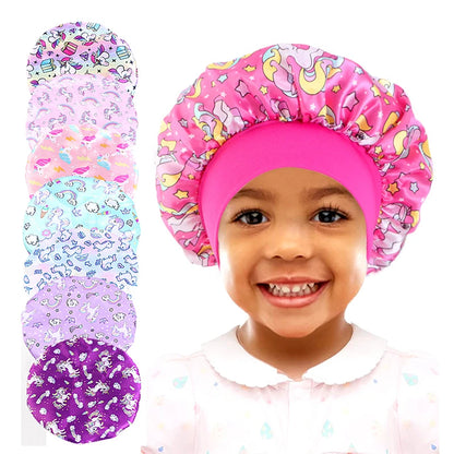 Curly Hair Adjustable Kids Satin Bonnet Sleep Cap Cartoon Hat for Baby