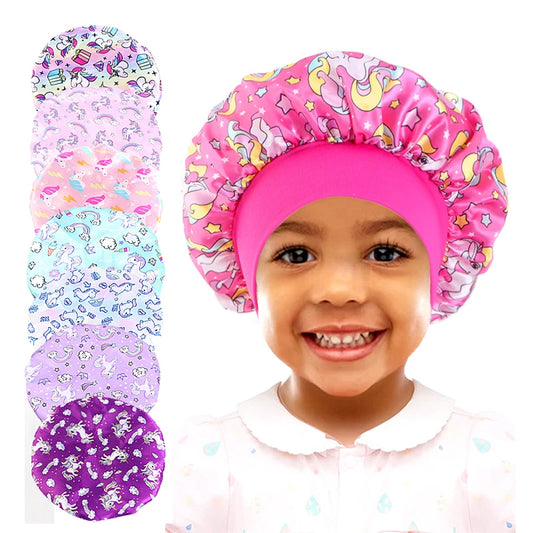 Curly Hair Adjustable Kids Satin Bonnet Sleep Cap Cartoon Hat for Baby