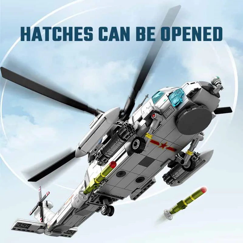 SEMBO Z-20 Navy Helicopter Building Blocks 862pcs Armed Aircraft Model Bricks Toy Gift