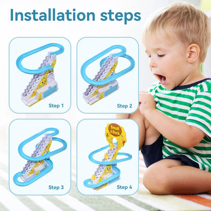 Electric Duck Roller Coaster Light Racing Track Toy for Kids Climbing Stairs