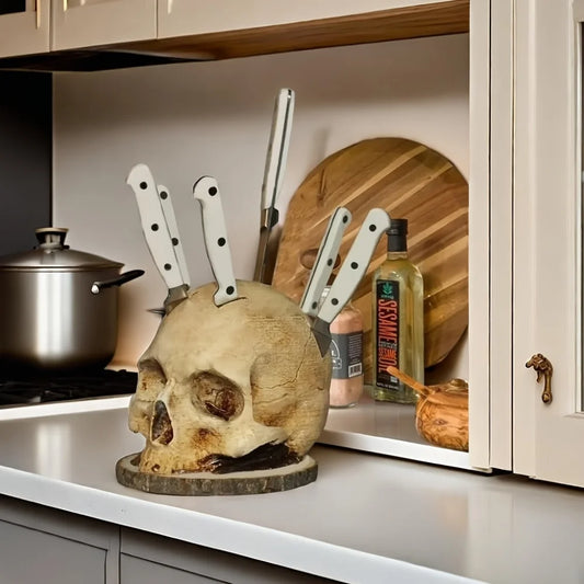 Kitchen Knives Holder Skull Resin Stand Horror Decor Storage Rack