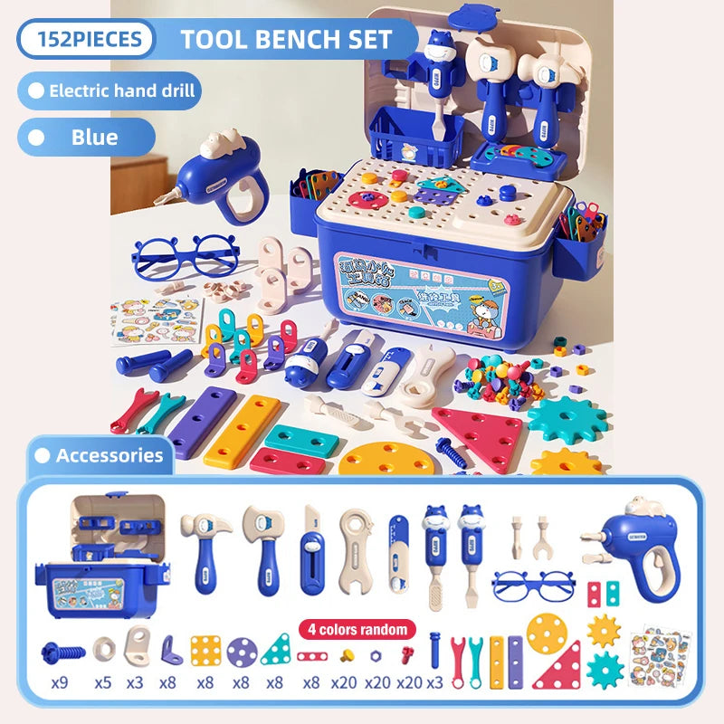 Toolbox Simulation Drill Assembly Toy for Children Home Play