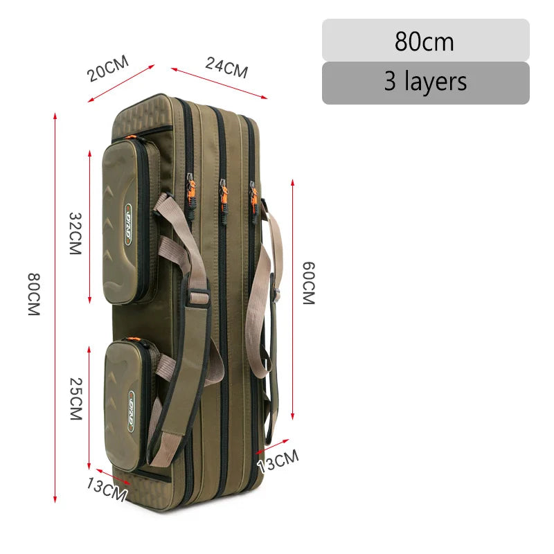 Fishing Rod Bag 2/3/4 Layer 80-130cm 1680D Oxford Reel Tackle Storage Case