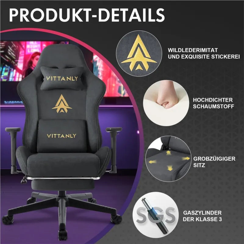 Kitinjoy Ergonomic Gaming Chair Suede High Back Recliner with Footrest - EXPROTAS