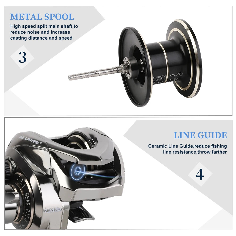 Baitcasting Reel 7.2:1 Billings AT Series 5+1BB 18lb Drag Fresh Saltwater