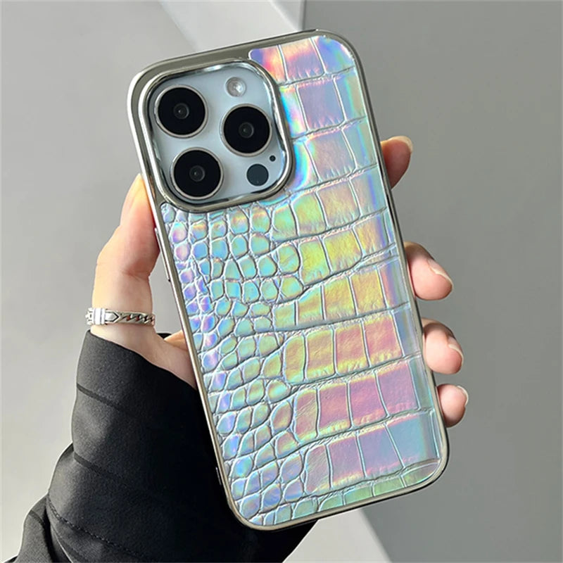 Colourful Crocodile Leather Case for iPhone 11-17 Air Pro Max Plus Shockproof