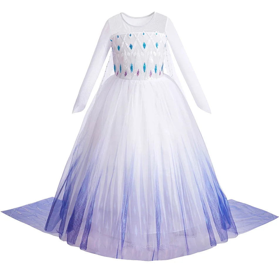 Disney Kids Frozen Birthday Party Princess Dress White Elsa Sequined Mesh Vestidos Halloween Cosplay Snow Queen Carnival Costume-EXPROTAS