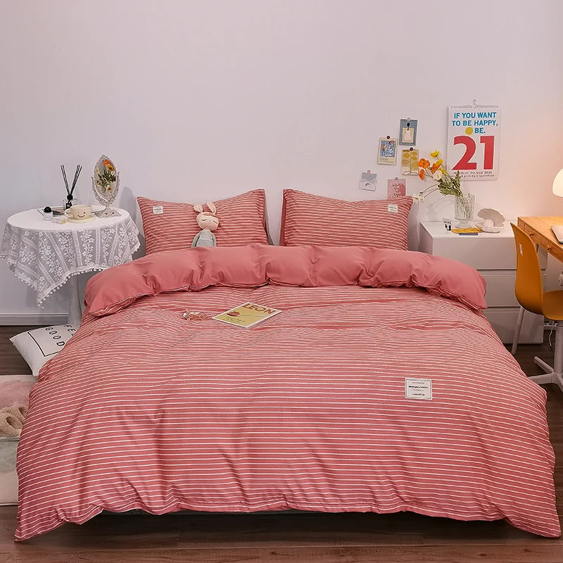 Cotton Duvet Cover 100% Cotton Bedding Set with Plaid Stripe 1 Duvet 2