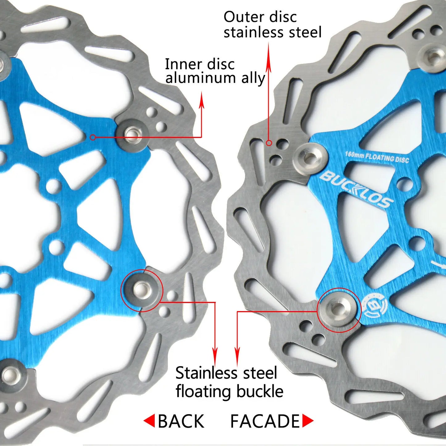 BUCKLOS MTB Floating Disc Brake Rotors 2pc 160mm 180mm 203mm Bicycle