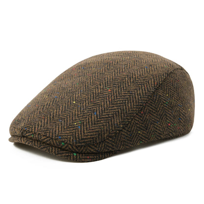 Men's Herringbone Newsboy Hat Wool Blend Flat Cap Gatsby Style