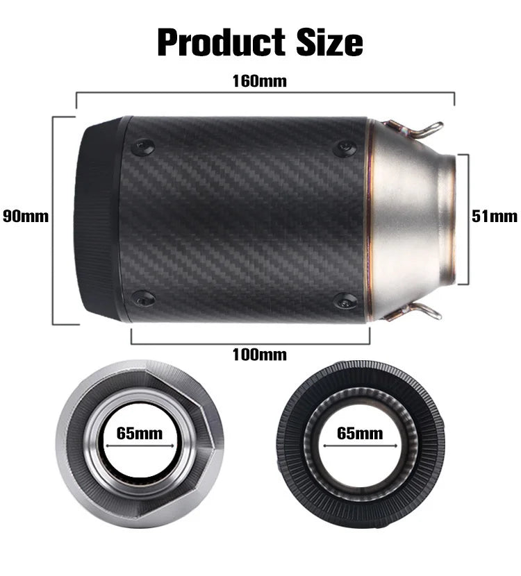 51mm Universal Slip On Motorcycle GP Exhaust CNC Carbon Fiber Escape Muffler For Kawasaki Z900 FZ6 RC390 S1000XR-EXPROTAS