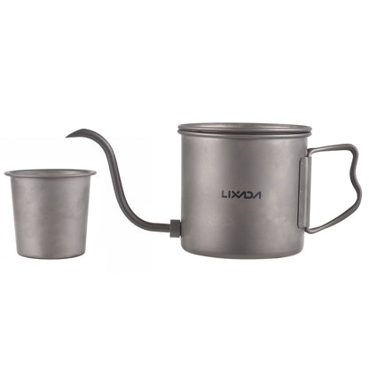Titanium Pour Over Coffee Kettle 400/550/650ml Gooseneck Camping Tea Pot