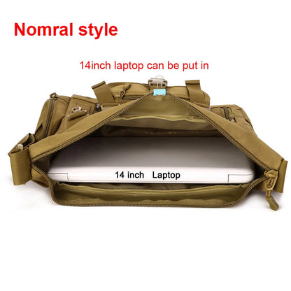 14 Inch Shoulder Bag Tactical Molle Laptop Backpack Rucksack Storage Khaki