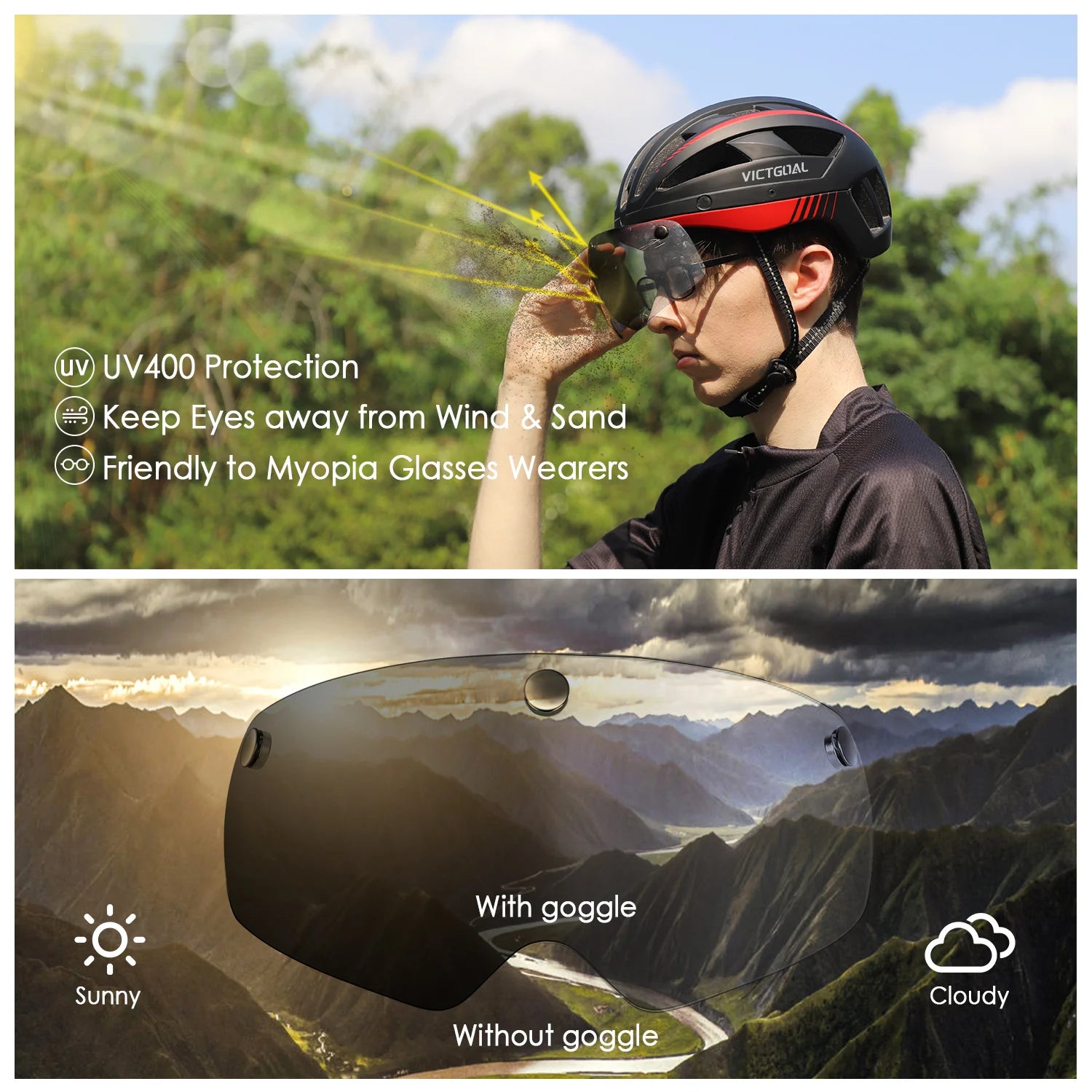 VICTGOAL Cycling Helmet Photochromic Lens Magnetic Lenses Bicycle Eye Polarized Goggles Sports Glasses MTB Road Bike Accessories-EXPROTAS