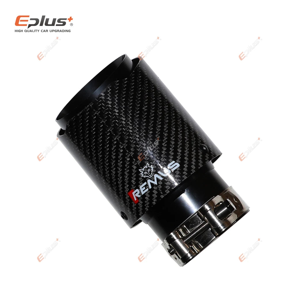 REMUS Car Gloss Carbon Fiber Muffler Tip Exhaust System Pipe Mufflers Nozzle Universal Straight Stainless Black Auto Parts-EXPROTAS
