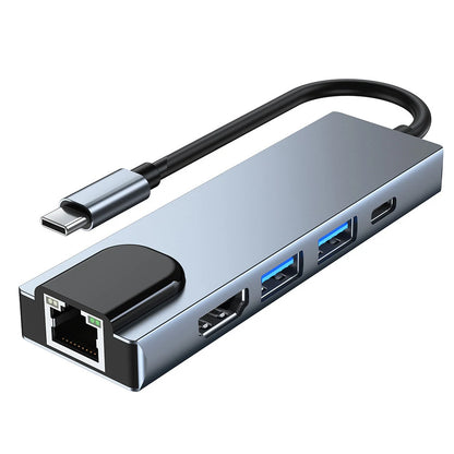 5-in-1 USB-C Hub Adapter 4K HDMI RJ45 SD/TF Card Reader PD for MacBook PC