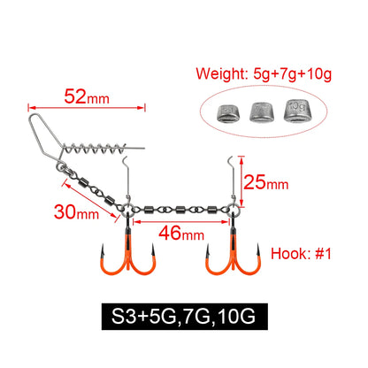 Uv-Active Fishing Hook Soft Bait Swimbait Rolling Swivel Rig #1 #1/0 #2/0