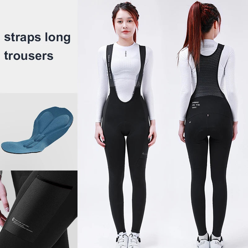 INBIKE Womens Winter Cycling Bib Tights Thermal Fleece 3D Padded Road Bike
