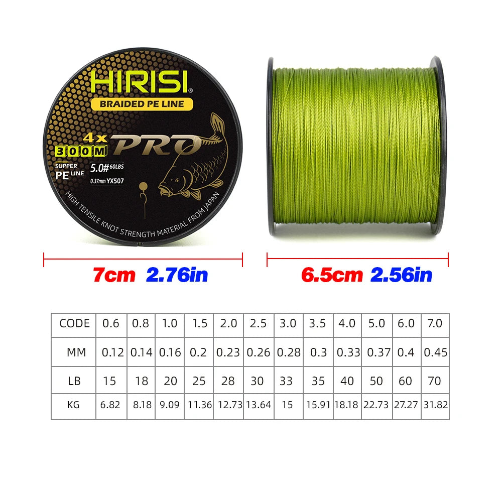 Hirisi 300M 4 Strands PE Braided Fishing Line 15-70LB Smooth Carp Line