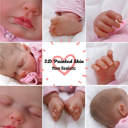 20" Reborn Baby Doll LouLou 3D Painted Lifelike Vinyl Newborn Girl Gift Toy