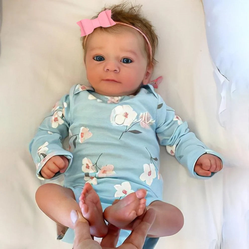 46CM Newborn Open Blue Reborn Baby Doll Felicia Soft Eyes Hand-Rooted Hair
