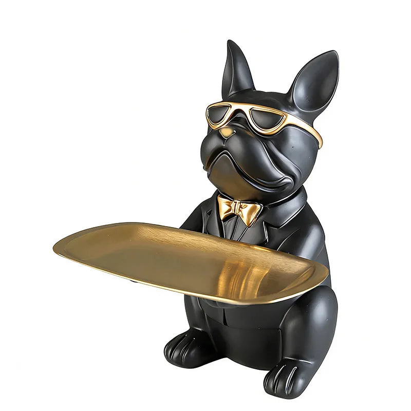 Bulldog Tray Animal Statue Storage Resin Creative Ornament for Living Room