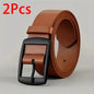 2PC PU Leather Belt for Men Luxury Metal Pin Buckle Jeans Waist Strap