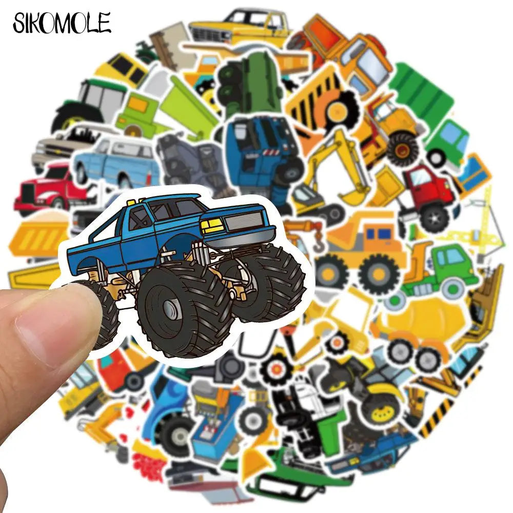 50PCS Cartoon Car Truck Stickers Kawaii DIY Skateboard Decals Kids Toys