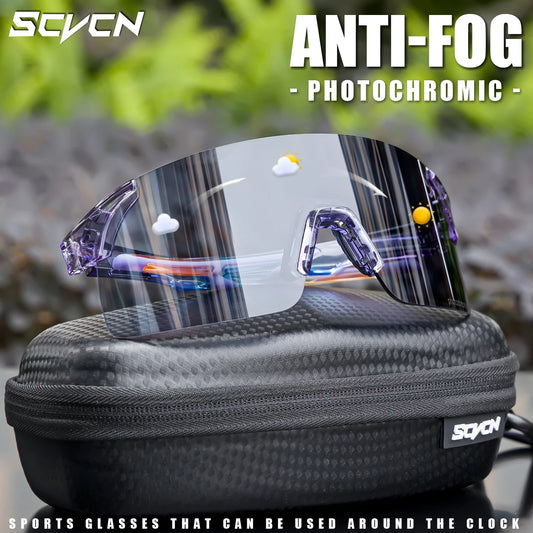 SCVCN Photochromic Cycling Glasses UV400 Anti-Fog MTB Sunglasses Men/Women