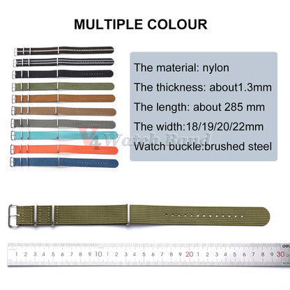 Nylon Watch Strap 18mm 19mm 20mm 22mm Military Band Quick Release Straps