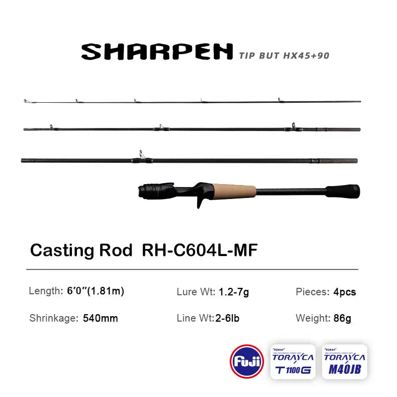 PURELURE SHARPEN Travel Rod XF/MF Action Spinning Casting Rod w/ FUJI Parts