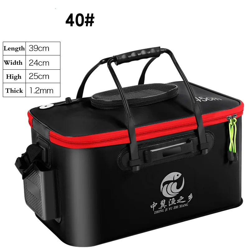 EVA Collapsible Live Fish Bucket Net Lid Side Pockets Fishing Water Tank