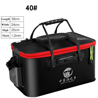EVA Collapsible Live Fish Bucket Net Lid Side Pockets Fishing Water Tank