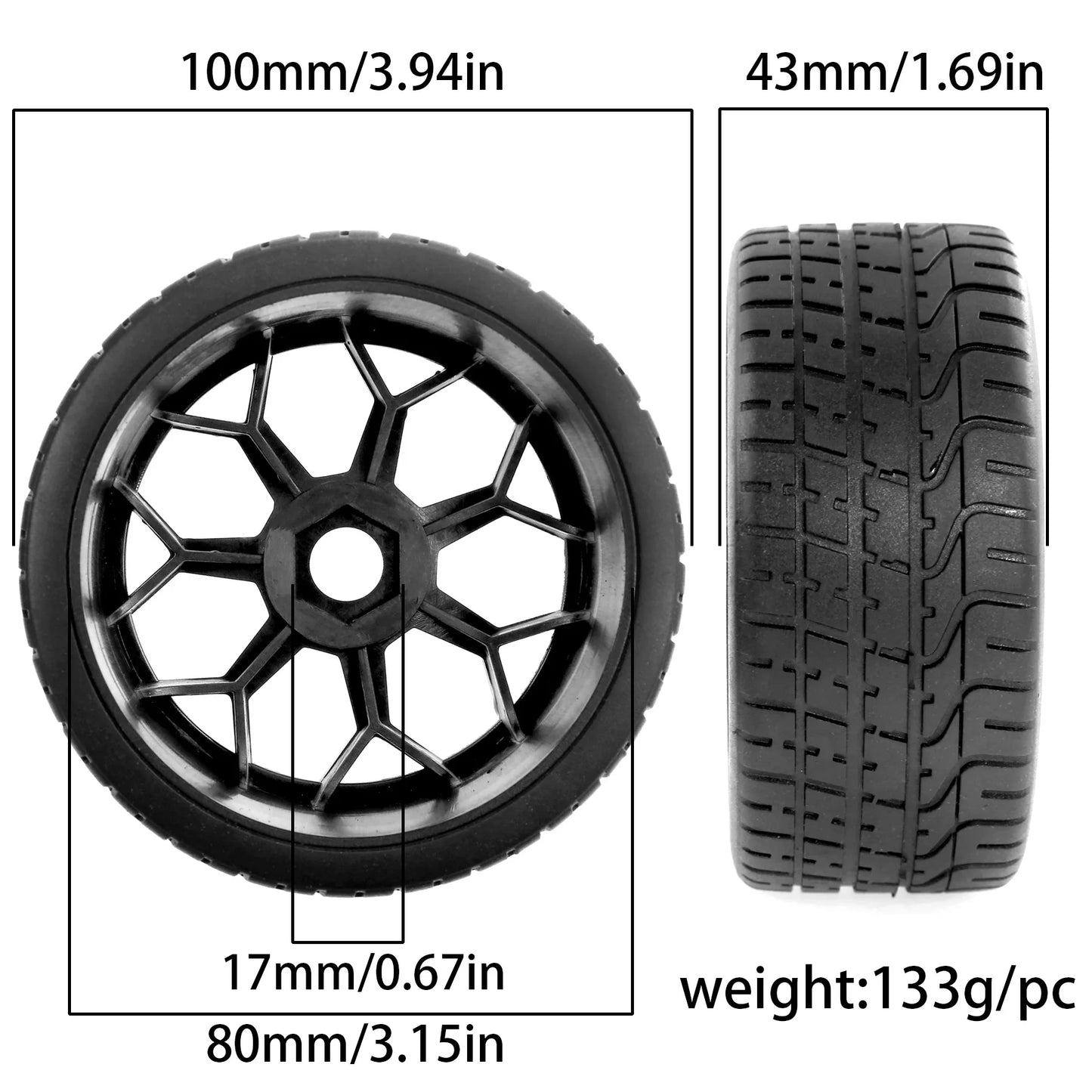 4PCS 2.9" RC Tires 3.94" OD Honeycomb Wheels for Arrma 6S Typhon Felony