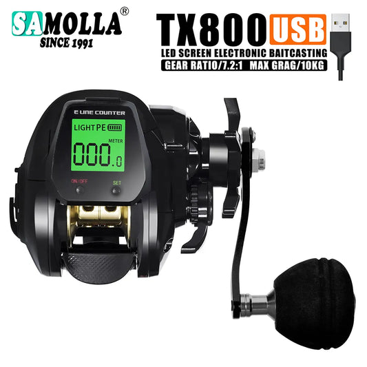 SAMOLLA Baitcasting Fishing Reel Electronic Big Led Screen High Speed 7.2:1 10kg Saltwater Waterproof Cast Drum Wheel Casting-EXPROTAS