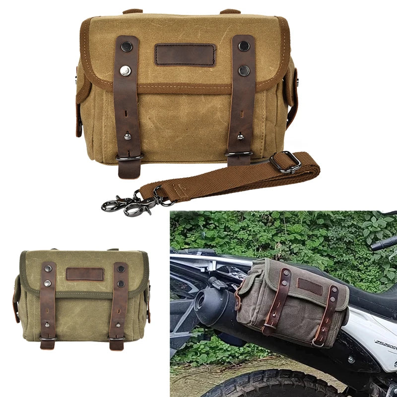 Waxed Canvas Motorcycle Saddlebag Waterproof Vintage Retro Side Bag - EXPROTAS